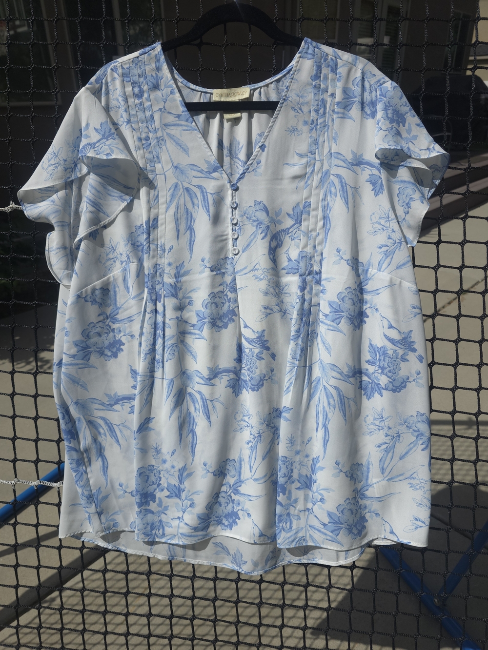 Cynthia Rowley Blue Toile Flutter Sleeve Top 3X
